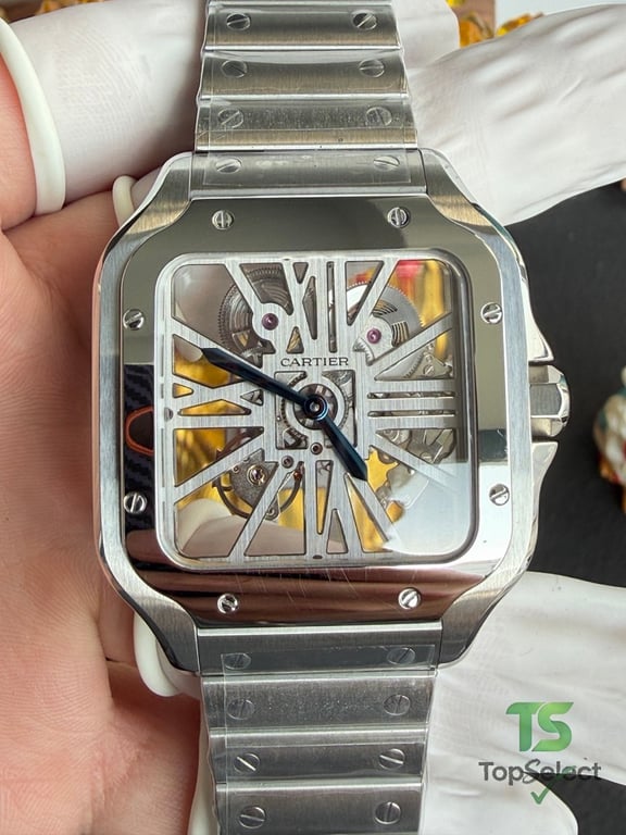 Cartier Santos Skeleton Steel Watch - 5