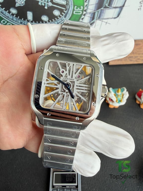 Cartier Santos Skeleton Steel Watch - 6