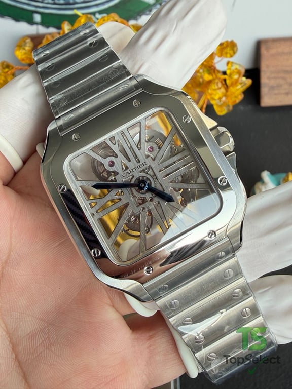 Cartier Santos Skeleton Steel Watch - 7