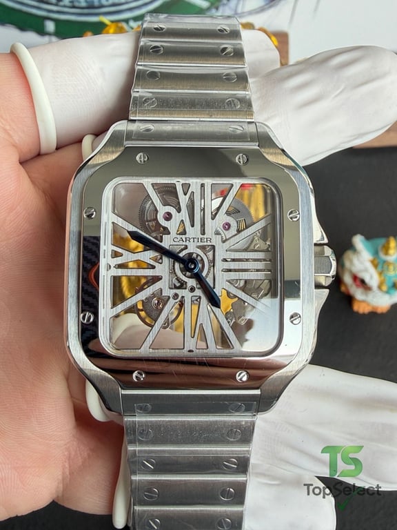 Cartier Santos Skeleton Steel Watch - 9