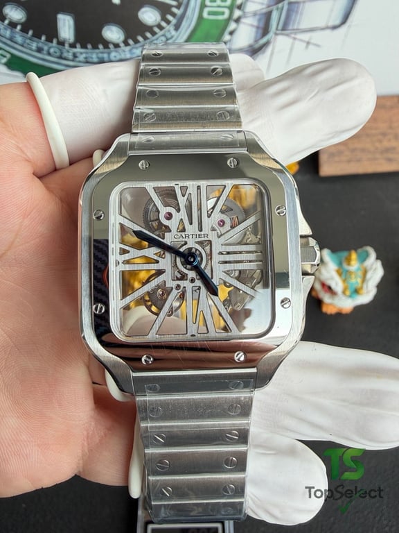 Cartier Santos Skeleton Steel Watch - 10