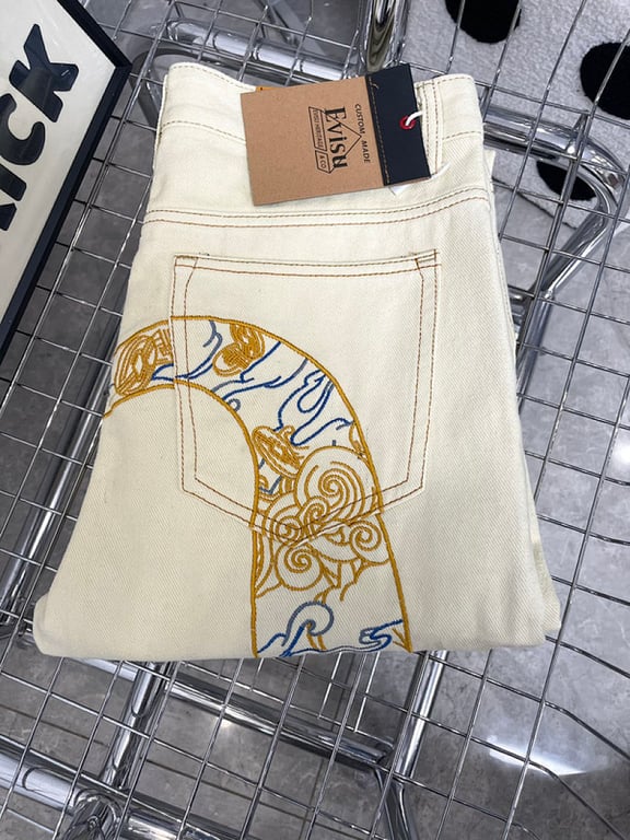 Evisu Cream Embroidered Seagull Jeans - 4