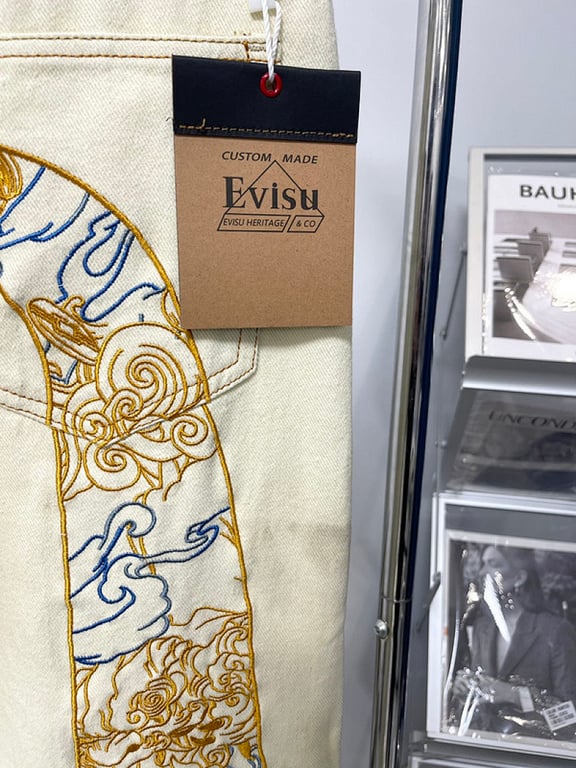Evisu Cream Embroidered Seagull Jeans - 6