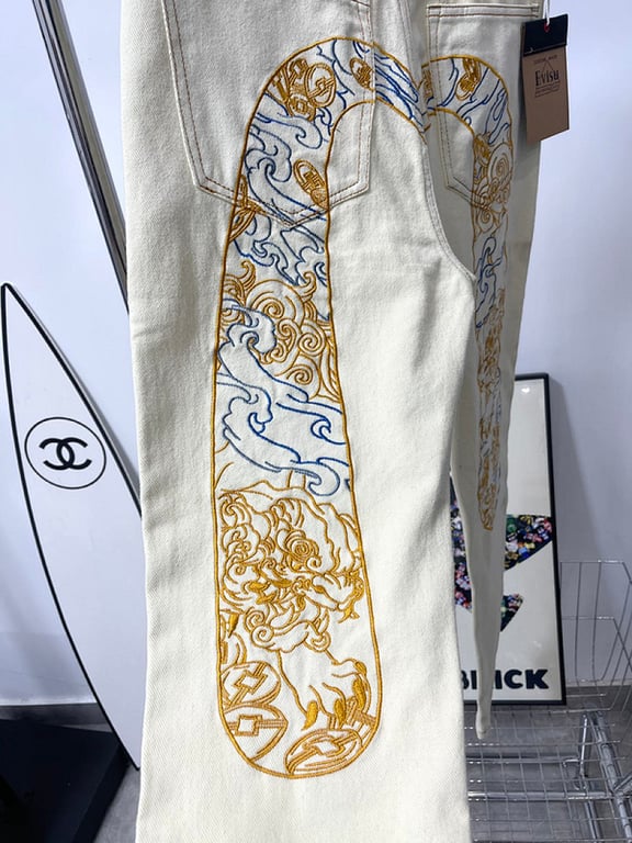 Evisu Cream Embroidered Seagull Jeans - 7