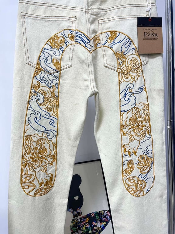 Evisu Cream Embroidered Seagull Jeans - 8