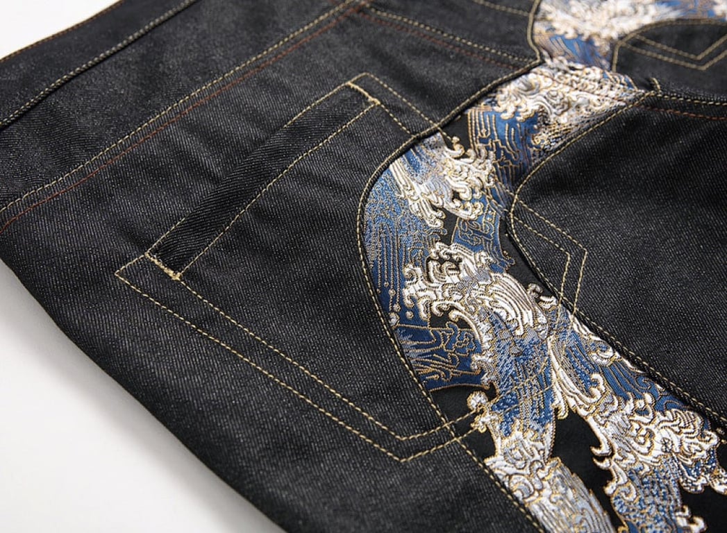 Evisu Great Wave Seagull Denim Jeans Black - 4