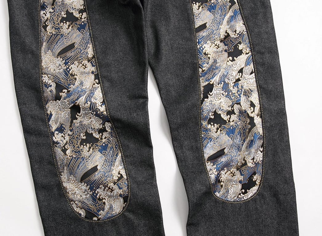 Evisu Great Wave Seagull Denim Jeans Black - 5
