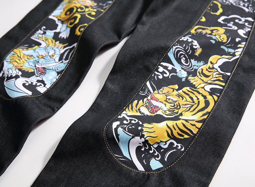 Evisu Tiger Graphic Denim Jeans Black - 5