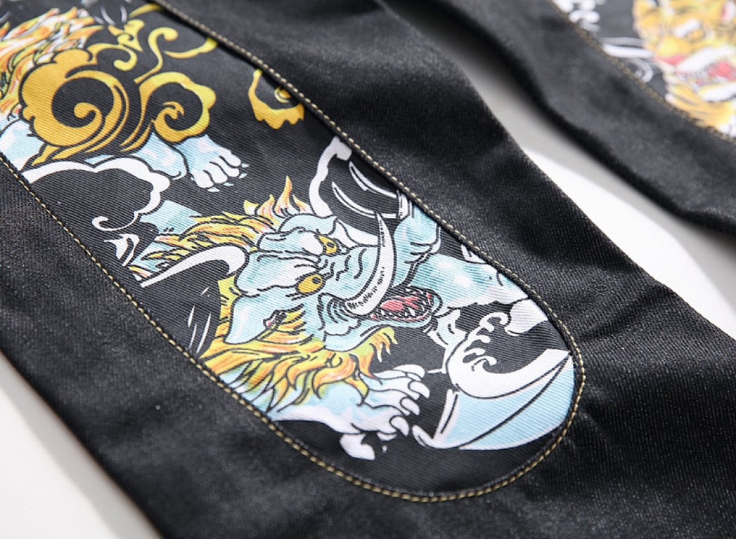 Evisu Tiger Graphic Denim Jeans Black - 6