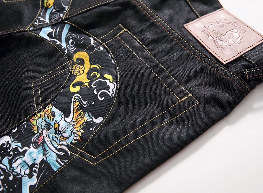 Evisu Tiger Graphic Denim Jeans Black - 7