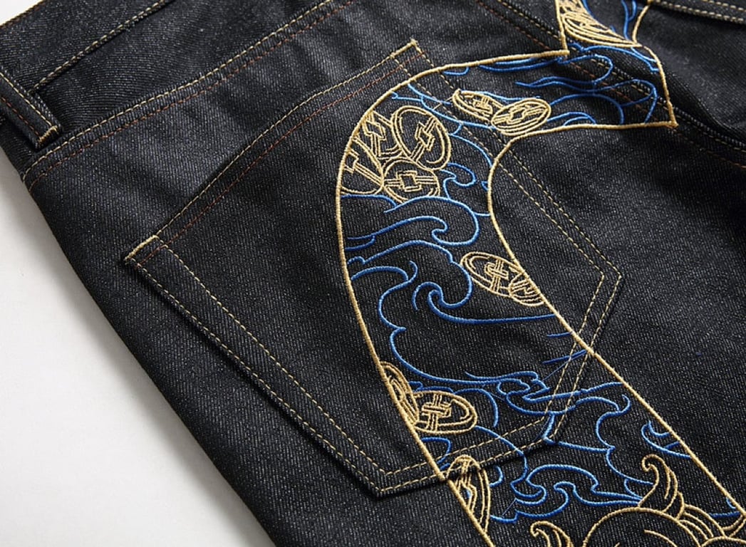 Evisu Gold & Blue Embroidered Daicock Jeans - 4