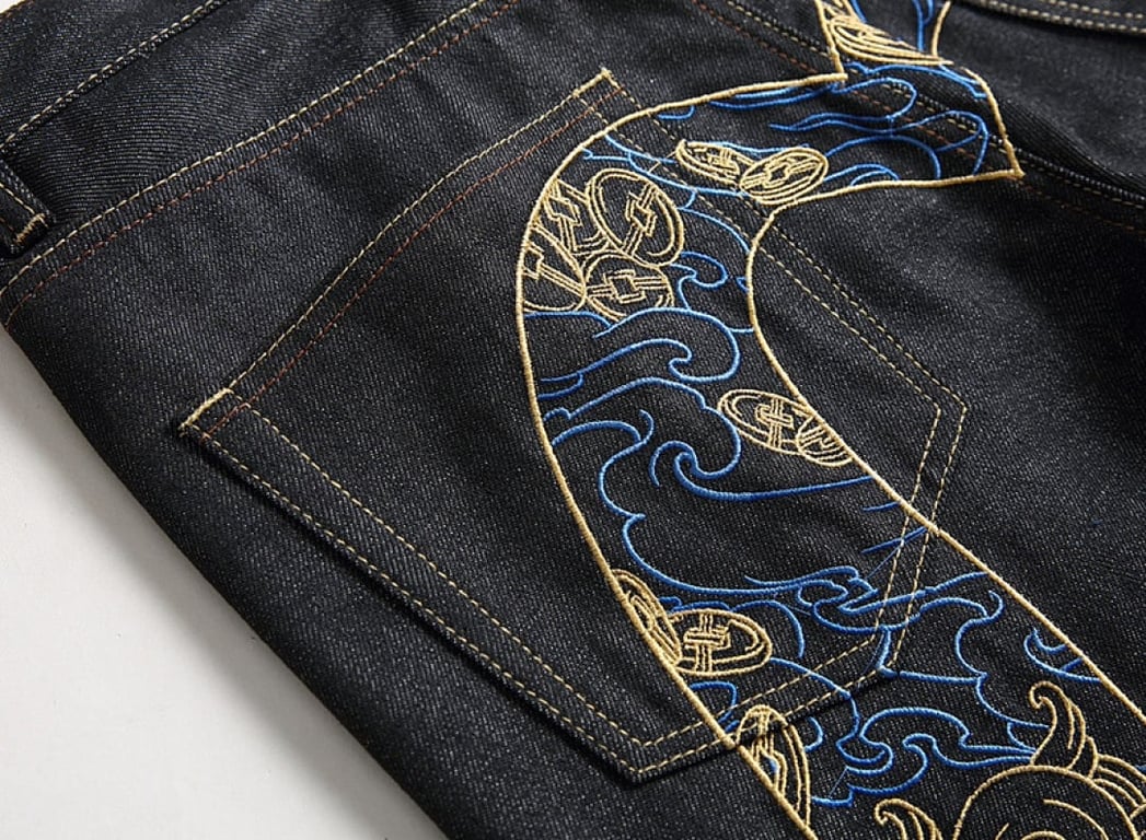 Evisu Gold & Blue Embroidered Daicock Jeans - 6