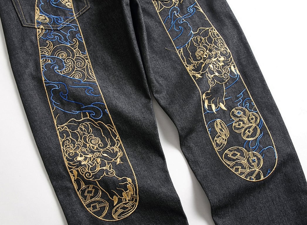 Evisu Gold & Blue Embroidered Daicock Jeans - 7