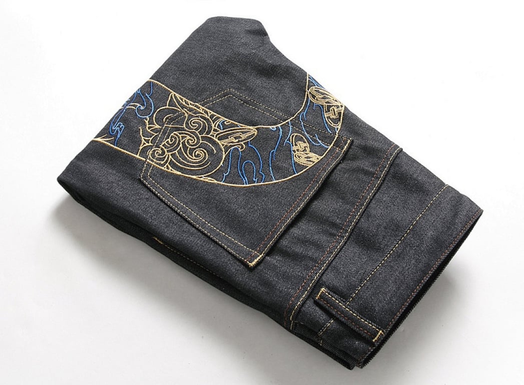 Evisu Gold & Blue Embroidered Daicock Jeans - 9