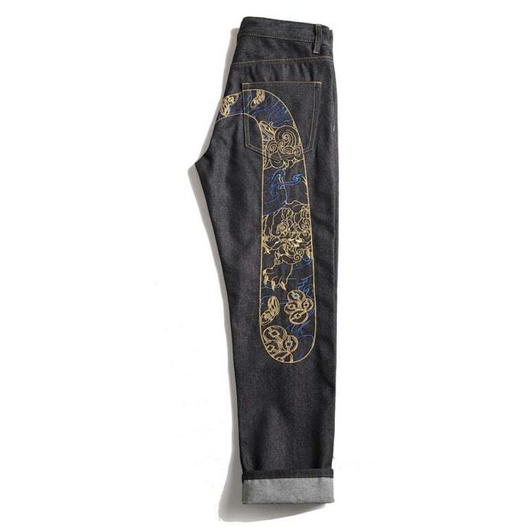 Evisu Gold & Blue Embroidered Daicock Jeans - 10