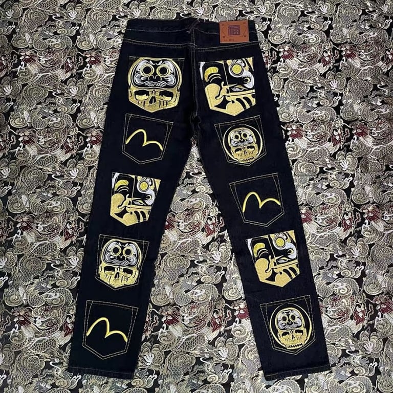 Evisu Multi-Pocket Daruma Graphic Jeans Black - 3
