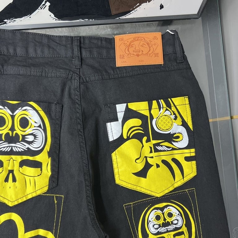 Evisu Multi-Pocket Daruma Graphic Jeans Black - 7