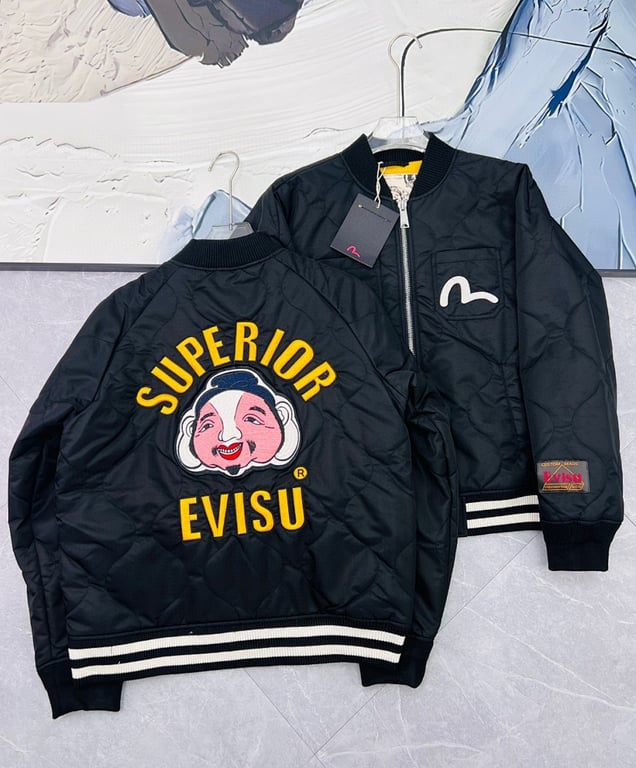 Evisu Quilted Godhead Bomber Jacket Black - 14