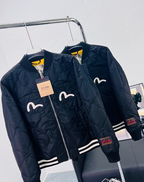 Evisu Quilted Godhead Bomber Jacket Black - 5