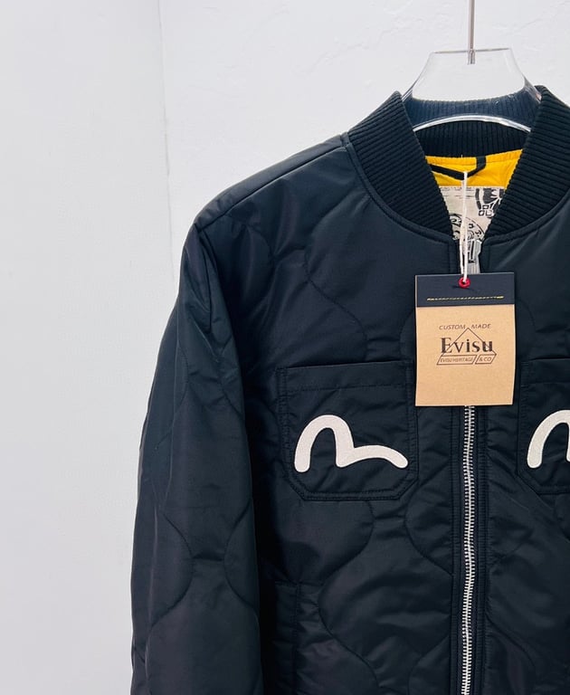 Evisu Quilted Godhead Bomber Jacket Black - 8