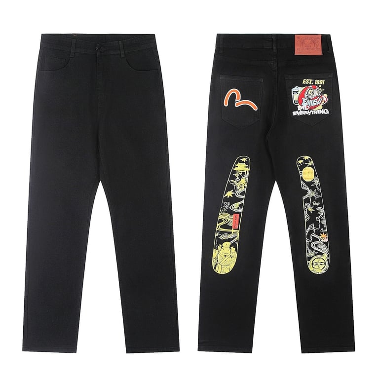 Evisu Black Graphic Print Jeans - 15