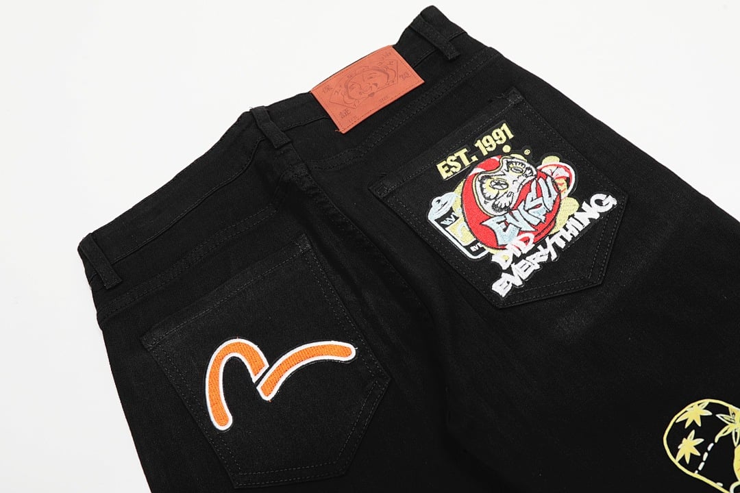 Evisu Black Graphic Print Jeans - 6