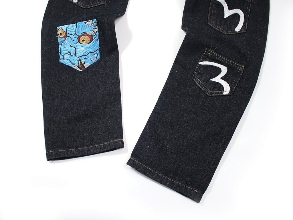Evisu Multi-Pocket Mask Embroidery Jeans Black - 7