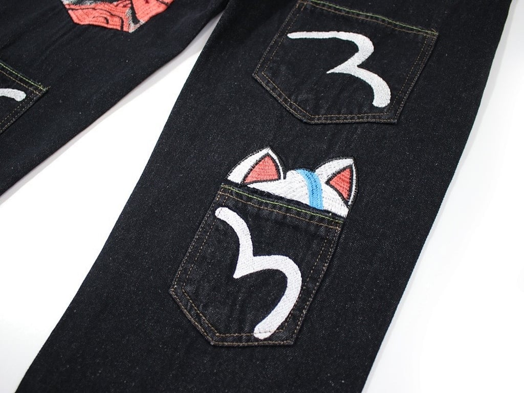 Evisu Multi-Pocket Mask Embroidery Jeans Black - 8