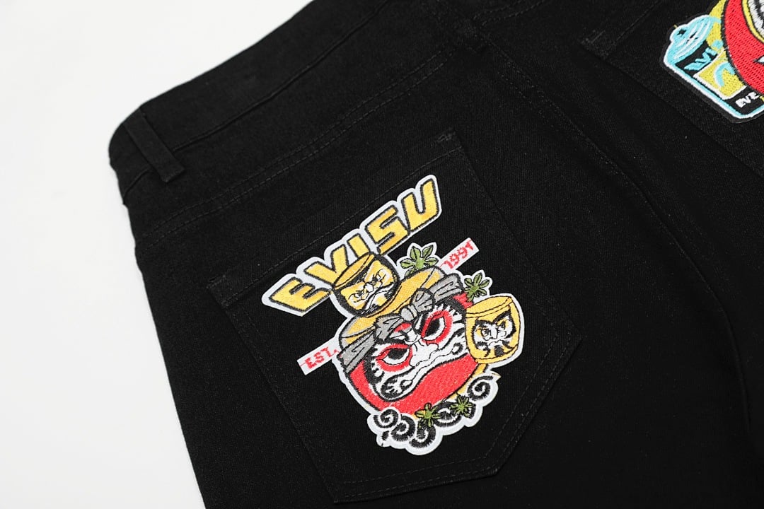 Evisu Black Graphic Jeans Daruma - 5