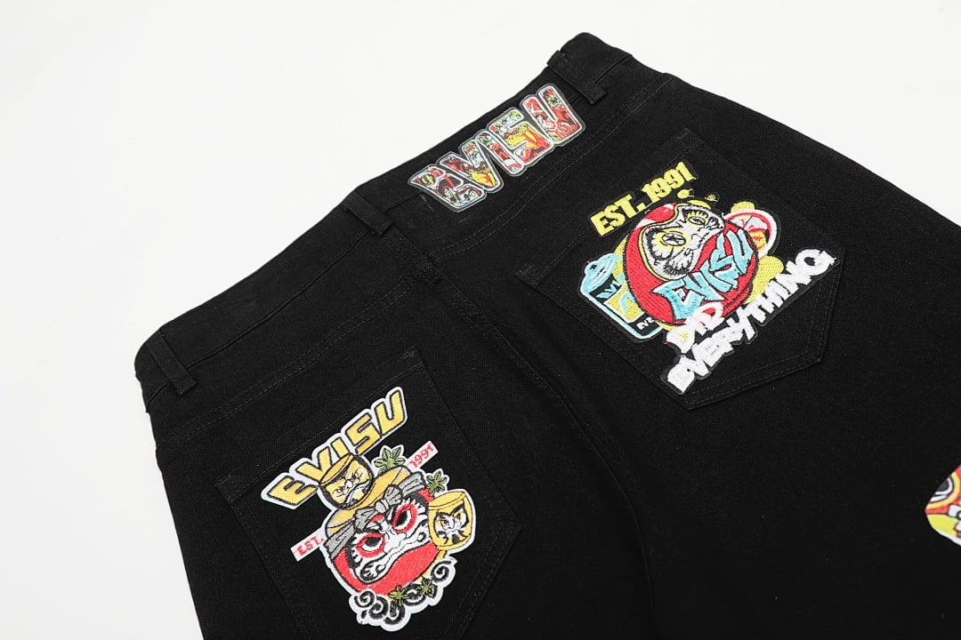 Evisu Black Graphic Jeans Daruma - 6