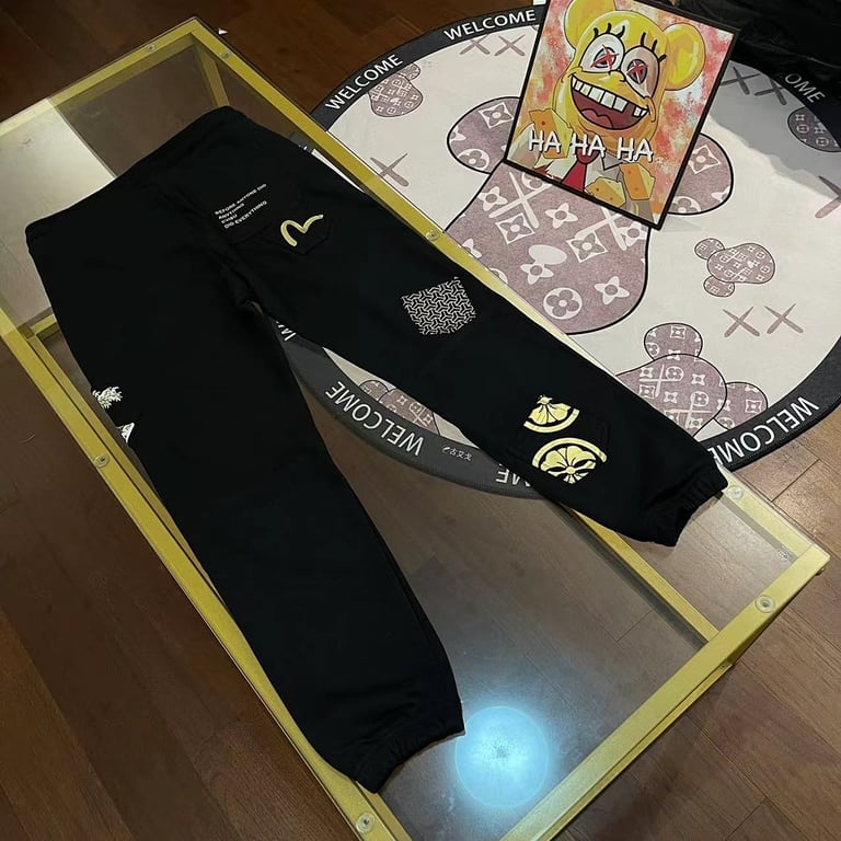 Evisu Multi-Graphic Black Sweatpants