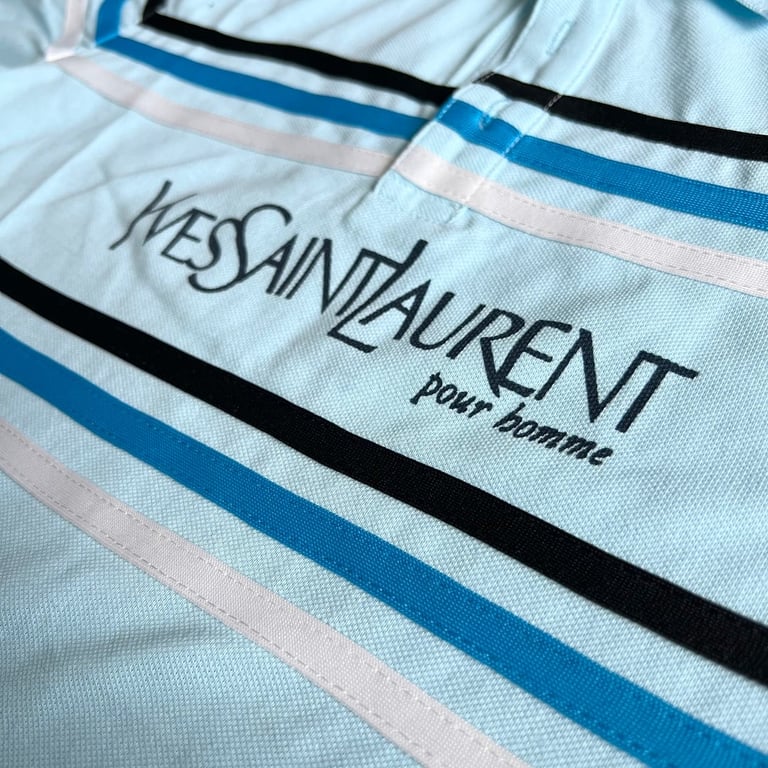 Yves Saint Laurent Vintage Striped Polo Light Blue - 12