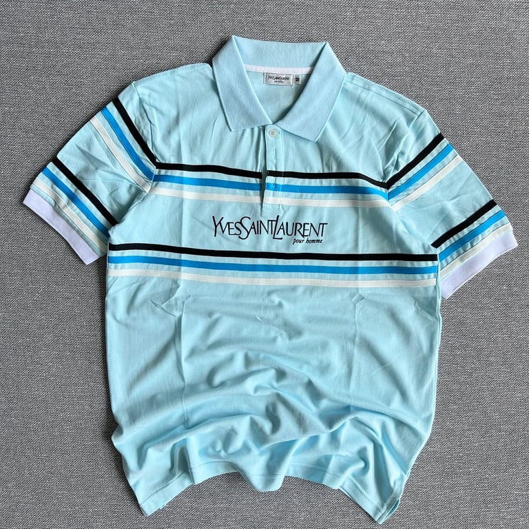 Yves Saint Laurent Vintage Striped Polo Light Blue - 3