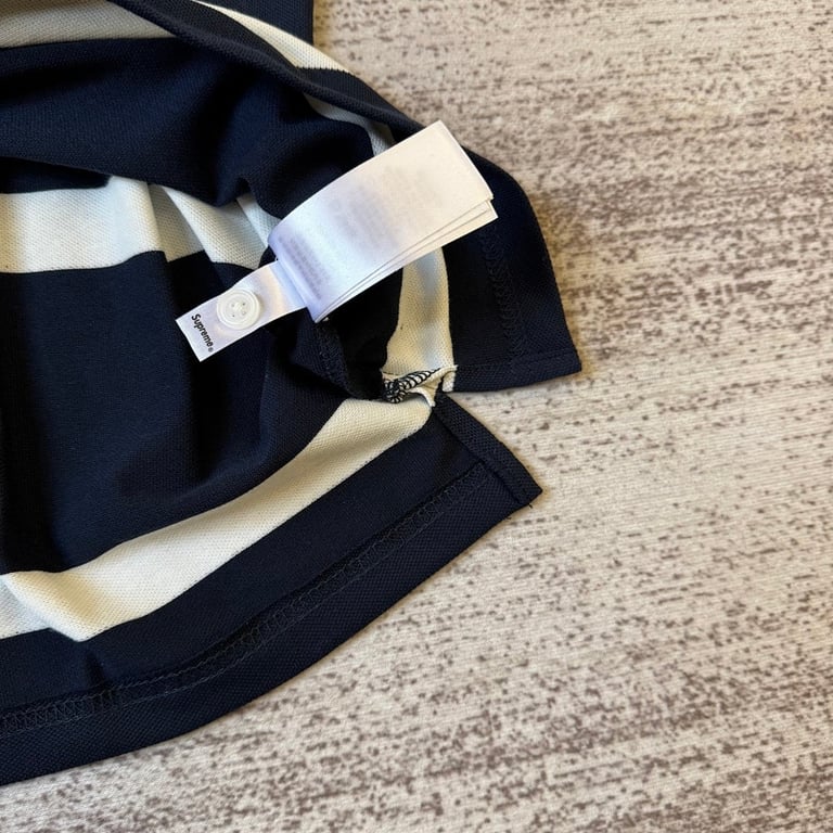 Supreme 7 Striped Polo Shirt Navy - 10