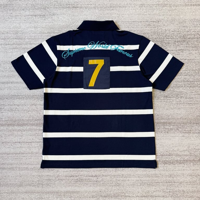 Supreme 7 Striped Polo Shirt Navy - 2