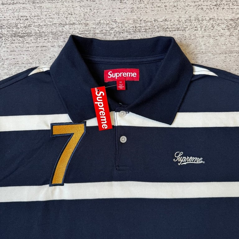 Supreme 7 Striped Polo Shirt Navy - 3