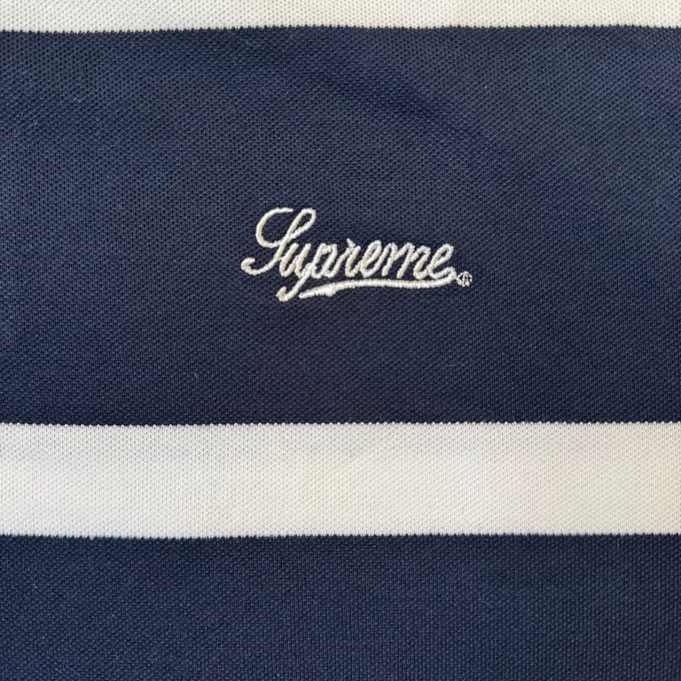 Supreme 7 Striped Polo Shirt Navy - 5