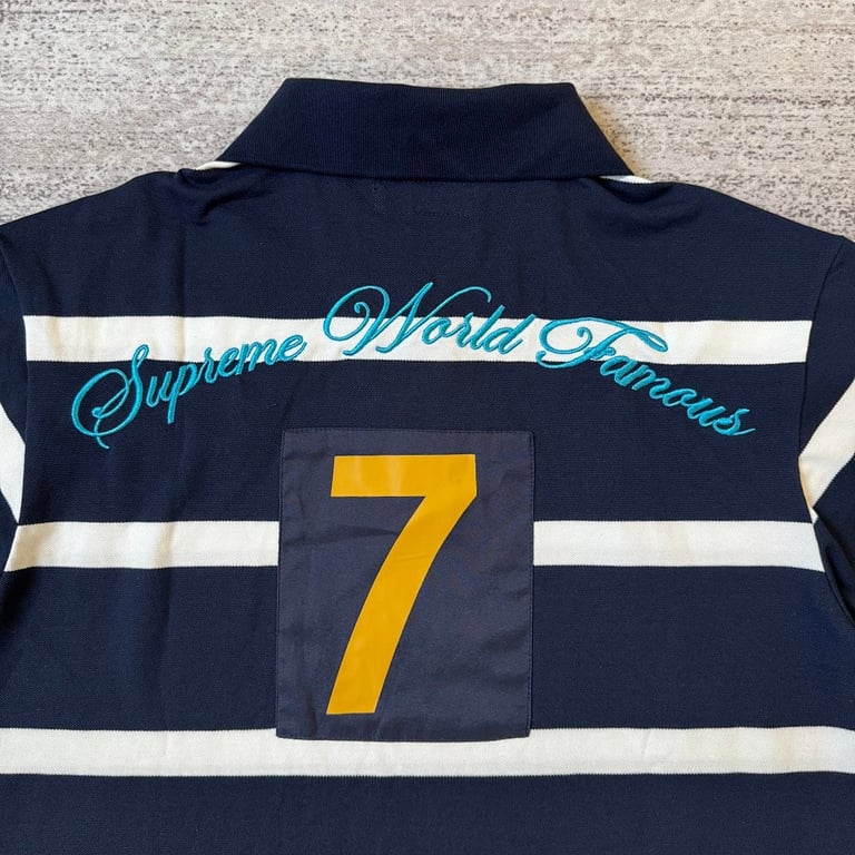 Supreme 7 Striped Polo Shirt Navy - 6