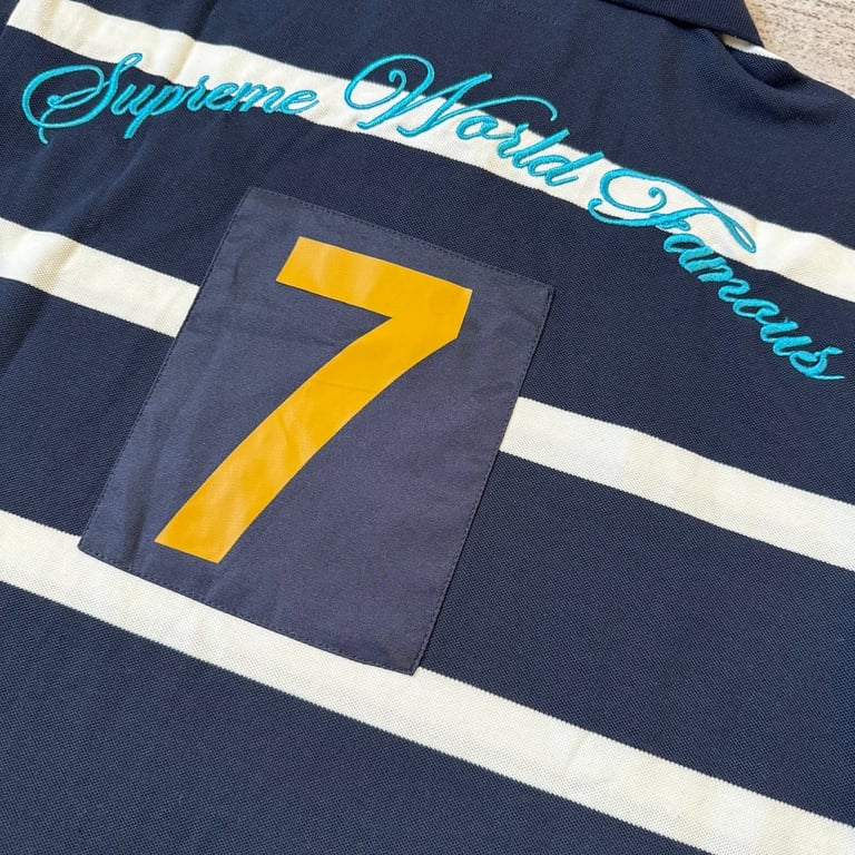 Supreme 7 Striped Polo Shirt Navy - 7
