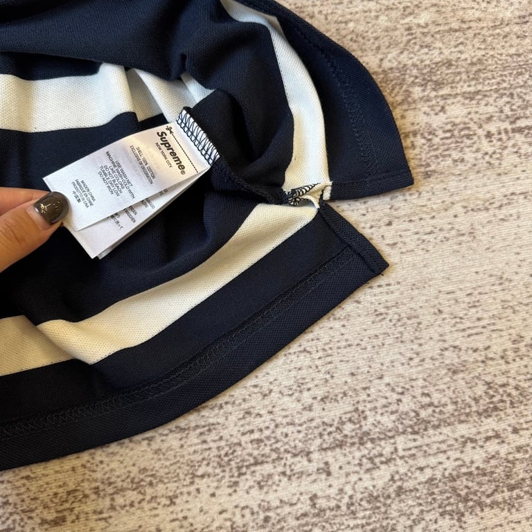 Supreme 7 Striped Polo Shirt Navy - 9