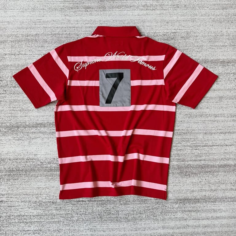 Supreme Striped 7 Polo Shirt Red/Pink - 10