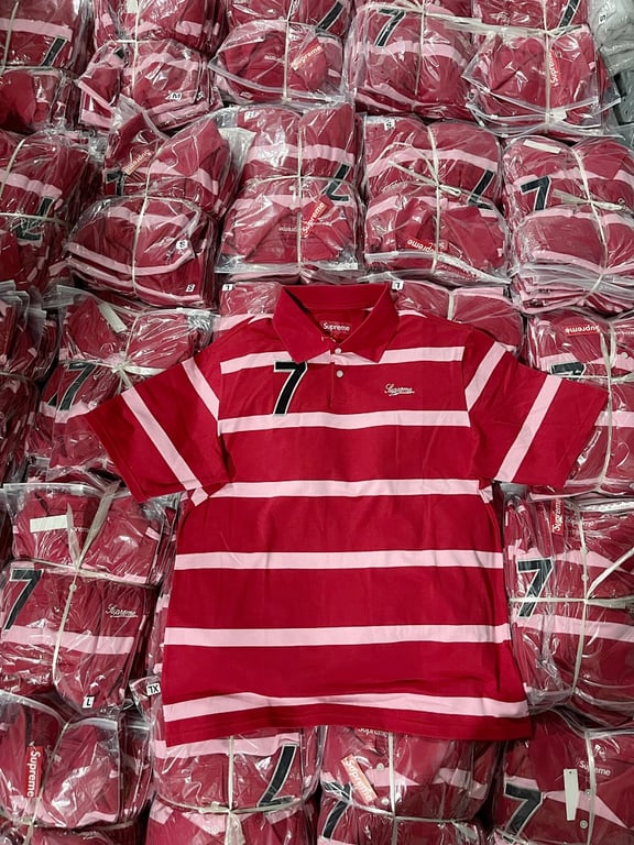 Supreme Striped 7 Polo Shirt Red/Pink - 11