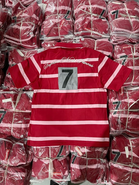 Supreme Striped 7 Polo Shirt Red/Pink - 12