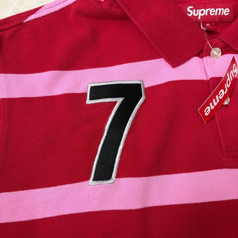 Supreme Striped 7 Polo Shirt Red/Pink - 13