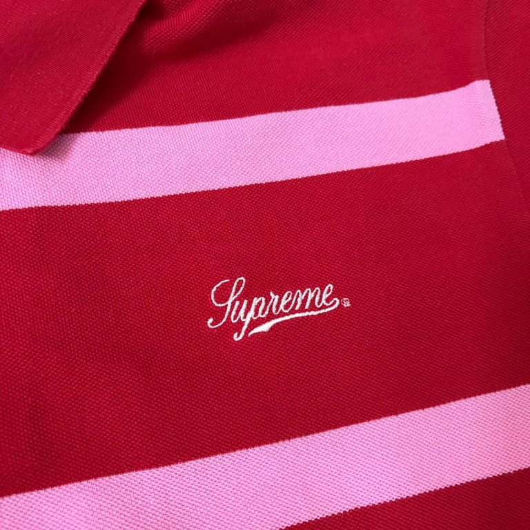 Supreme Striped 7 Polo Shirt Red/Pink - 14