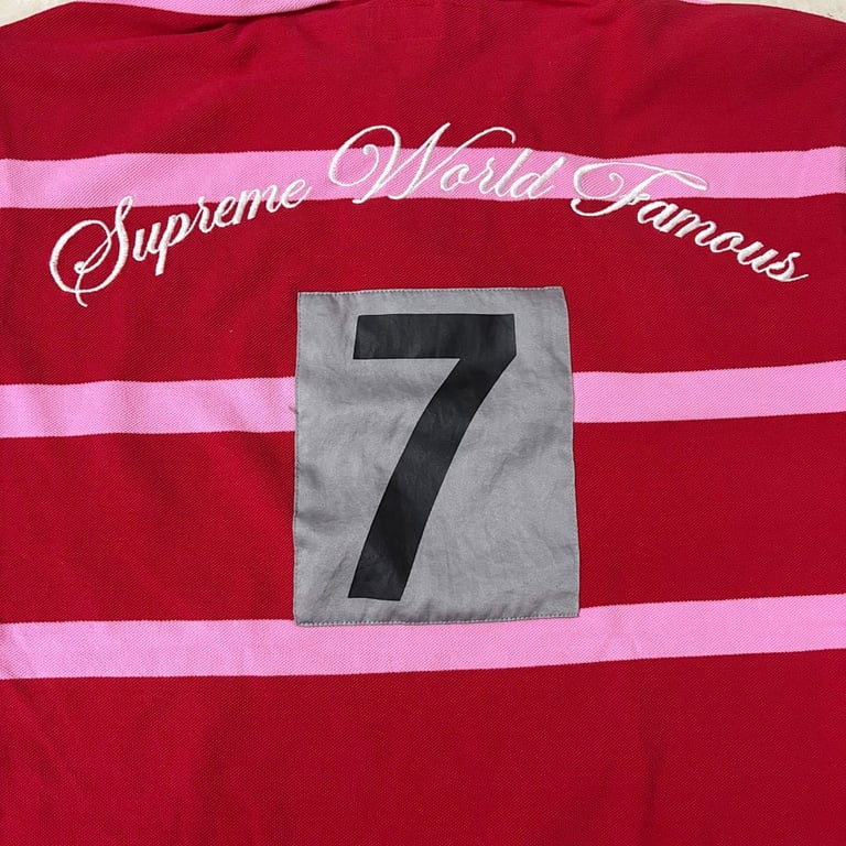 Supreme Striped 7 Polo Shirt Red/Pink - 15