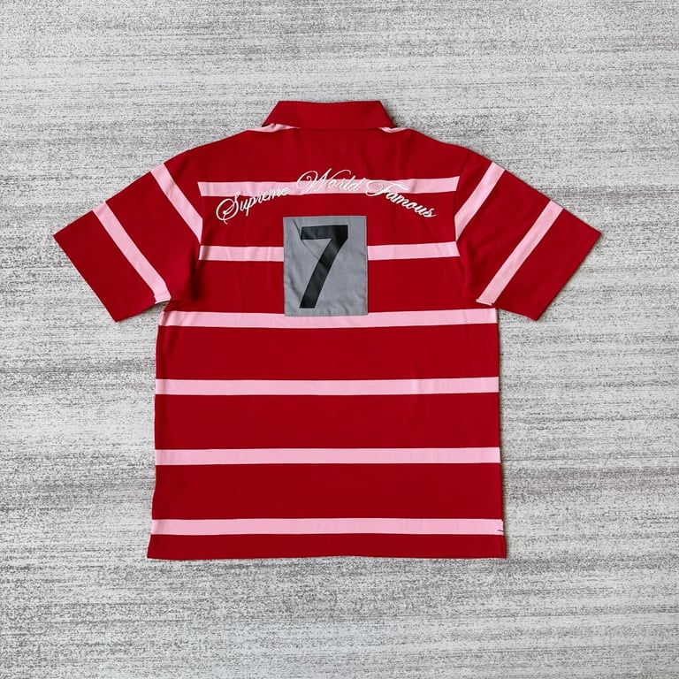 Supreme Striped 7 Polo Shirt Red/Pink - 3