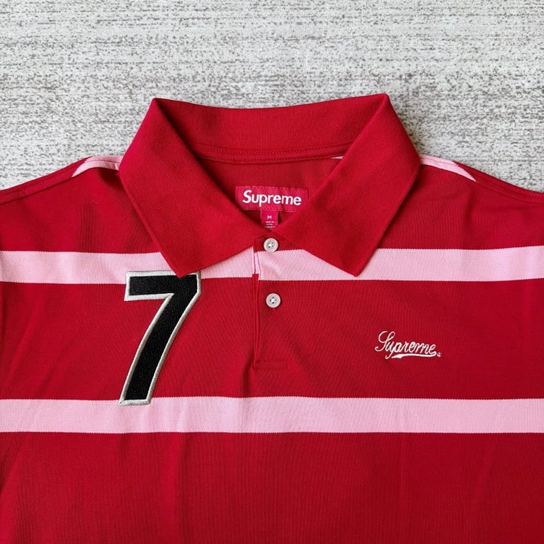 Supreme Striped 7 Polo Shirt Red/Pink - 4