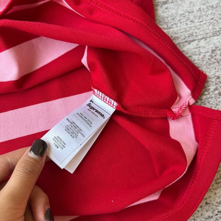 Supreme Striped 7 Polo Shirt Red/Pink - 7
