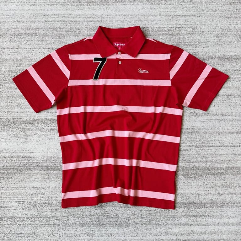 Supreme Striped 7 Polo Shirt Red/Pink - 9